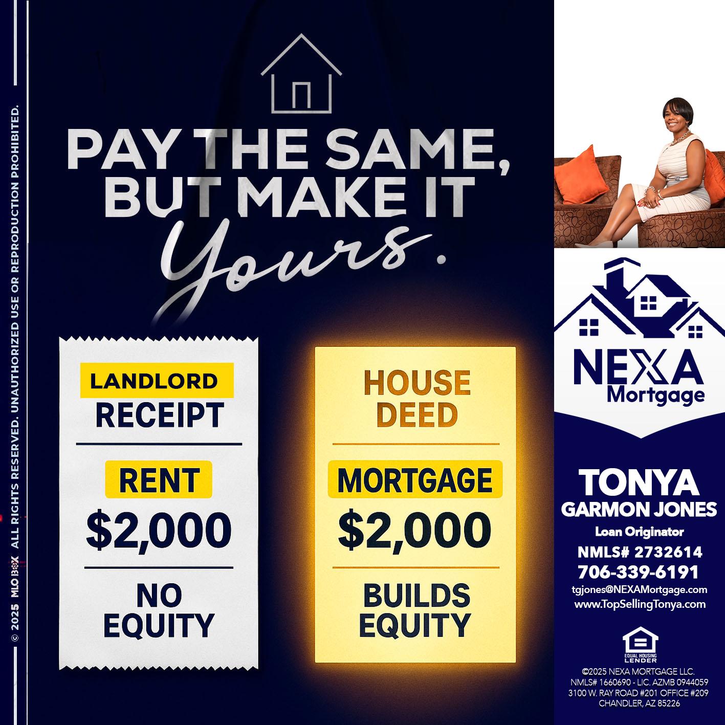 pay the same - Tonya Garmon Jones -Loan Originator