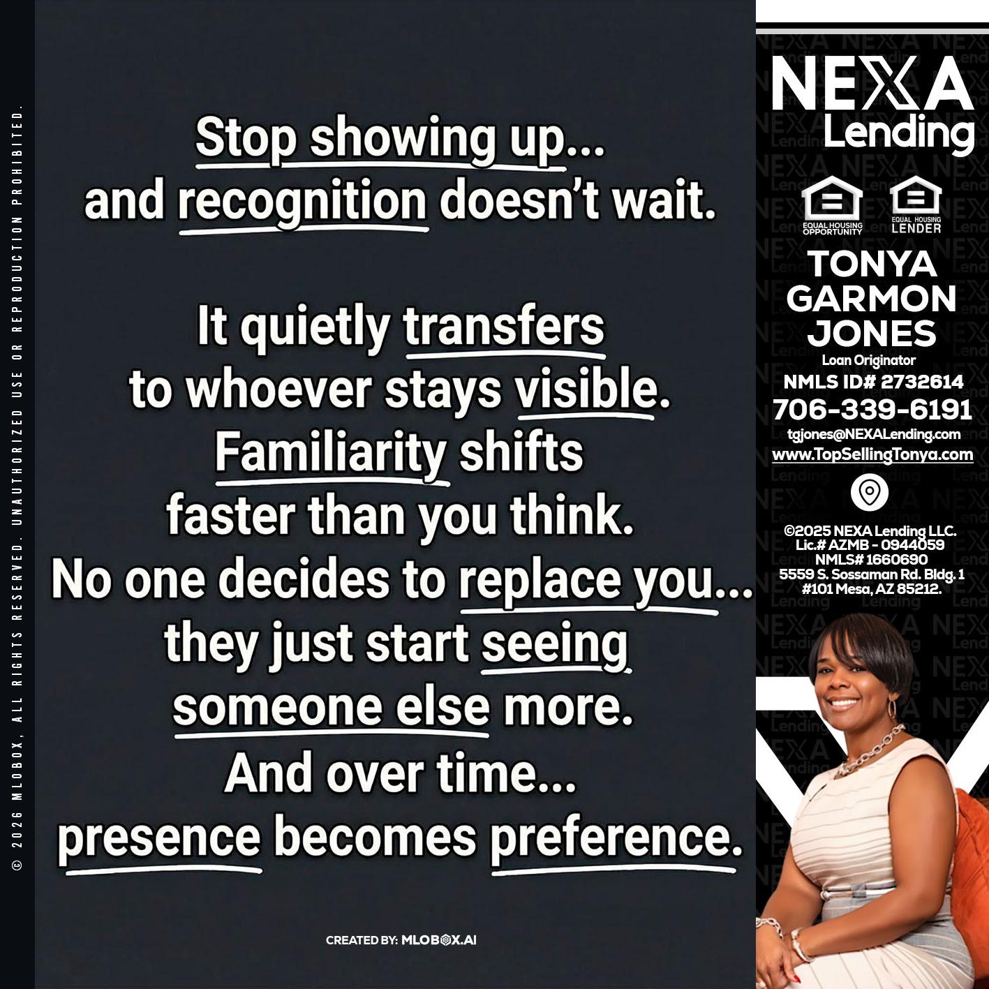 STOP SHOWING - Tonya Garmon Jones -Loan Originator